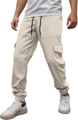 Relaxed Fit Cargo Pants for Men Stretch Casual Outdoor Hiking Harem Pants Elastic Waisted Drawstring Vintage Sweatpants