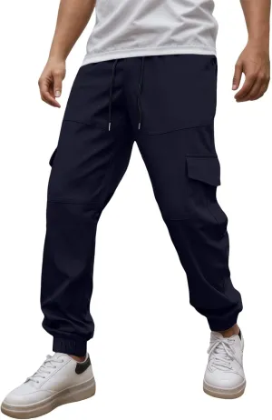 Relaxed Fit Cargo Pants for Men Stretch Casual Outdoor Hiking Harem Pants Elastic Waisted Drawstring Vintage Sweatpants