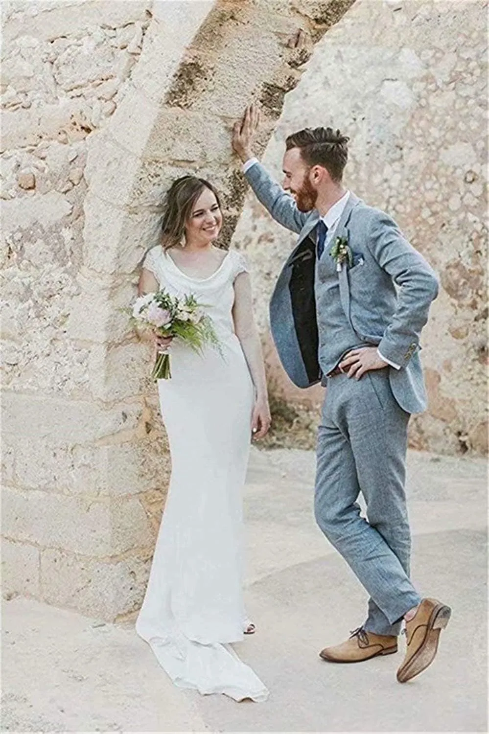 Retro Blue Linen Suit for Men Casual Wedding Suit for Men Seersucker Suit Slim Fit 3 Pieces Jacket Blazer Groom Tuxedo
