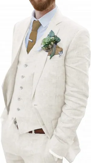 Retro Blue Linen Suit for Men Casual Wedding Suit for Men Seersucker Suit Slim Fit 3 Pieces Jacket Blazer Groom Tuxedo