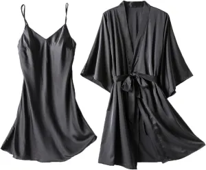 Robe Sets for Women 2 Piece Satin Nightgown Sexy Lingerie Lace Cami Night Robes Bridesmiad Wedding Party Sleepwear