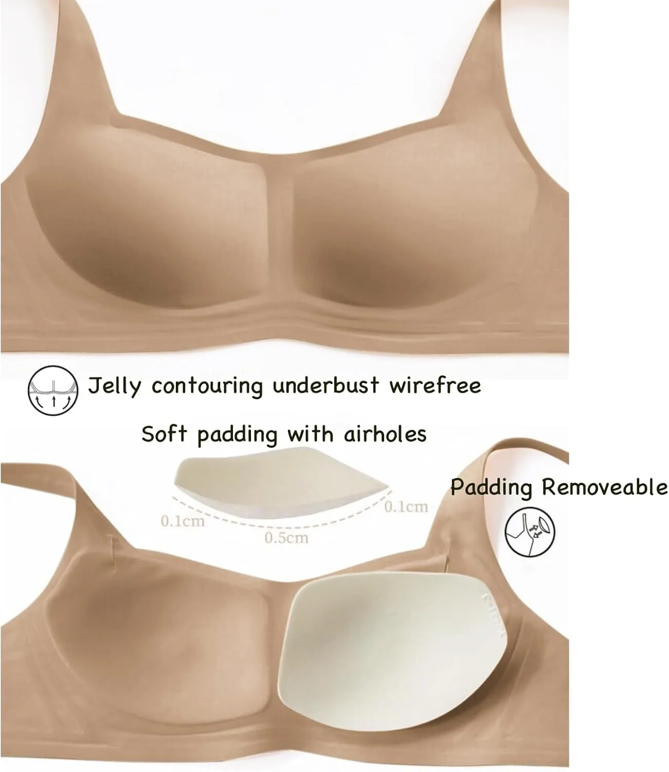 Seamless Bralette for Women Comfort No Show Square Neck Stretch Wireless Bra with Removeable Padding