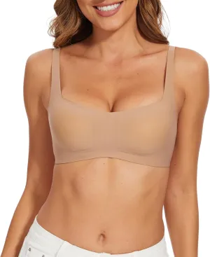 Seamless Bralette for Women Comfort No Show Square Neck Stretch Wireless Bra with Removeable Padding