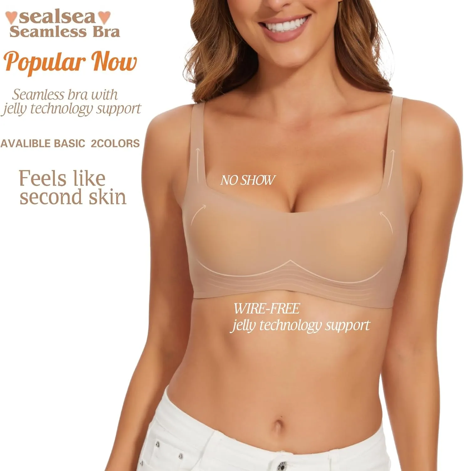 Seamless Bralette for Women Comfort No Show Square Neck Stretch Wireless Bra with Removeable Padding