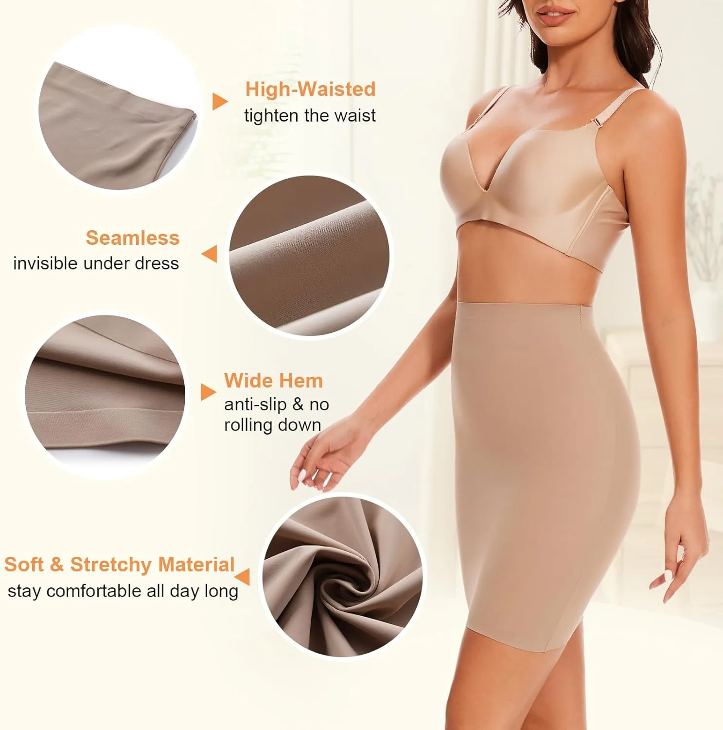 Seamless Shapewear Half Slip for Women Under Dress Tummy Control Slip Skirt Body Shaper Shapewear Dress