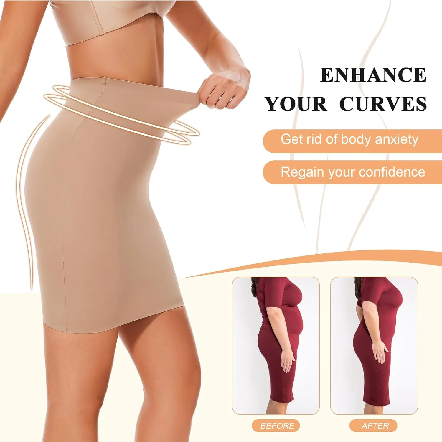 Seamless Shapewear Half Slip for Women Under Dress Tummy Control Slip Skirt Body Shaper Shapewear Dress