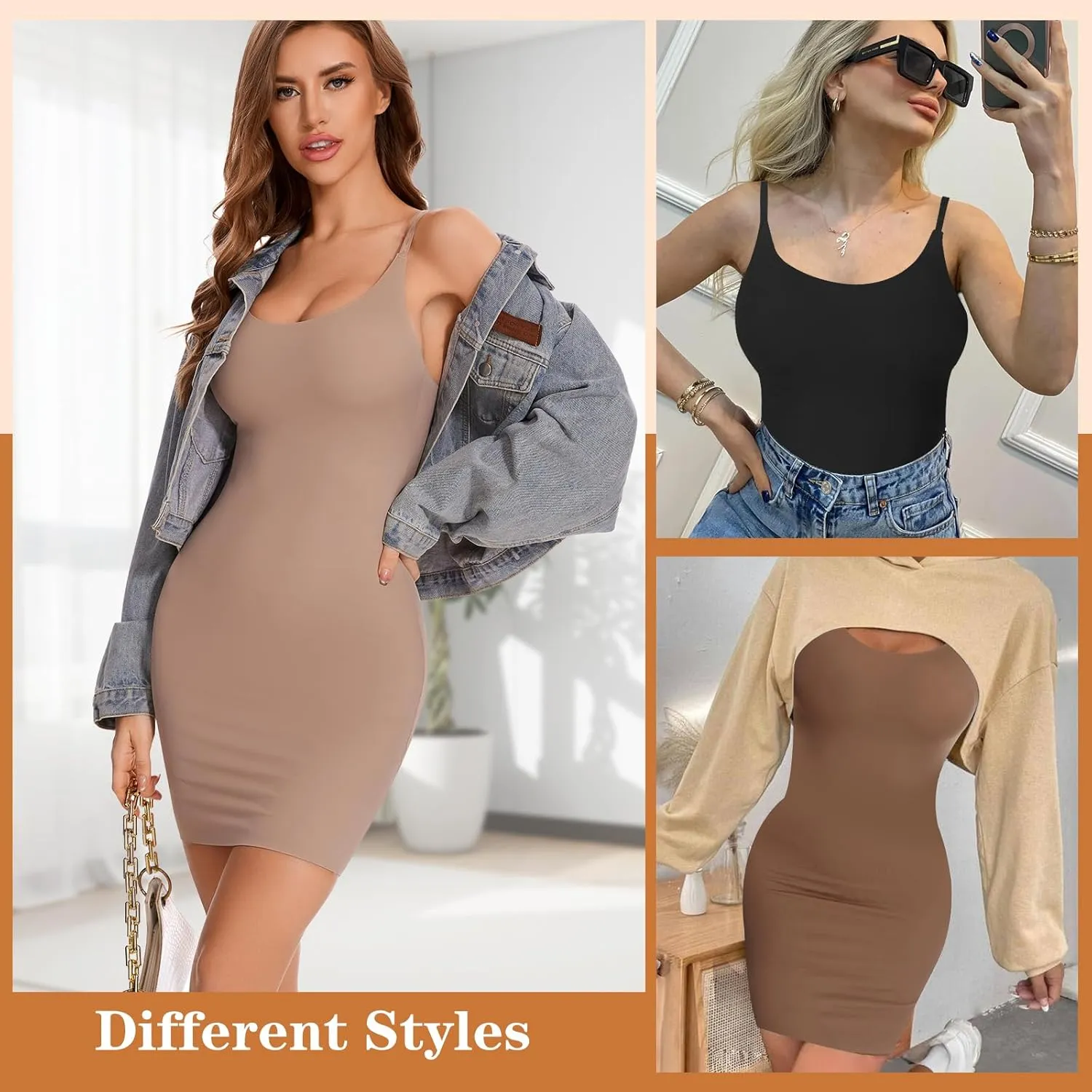 Shapewear Dress Slips for Women Tummy Control Full Slip Body Shaper Seamless Cami Dress for Under Dresses