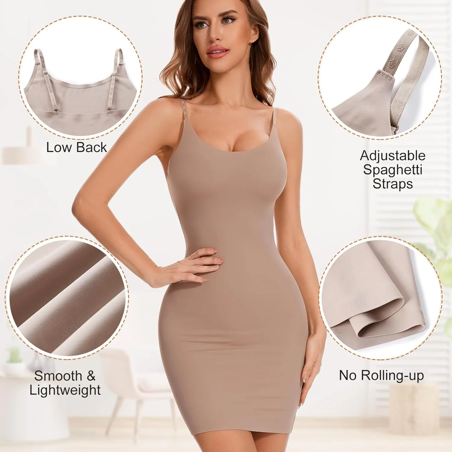 Shapewear Dress Slips for Women Tummy Control Full Slip Body Shaper Seamless Cami Dress for Under Dresses