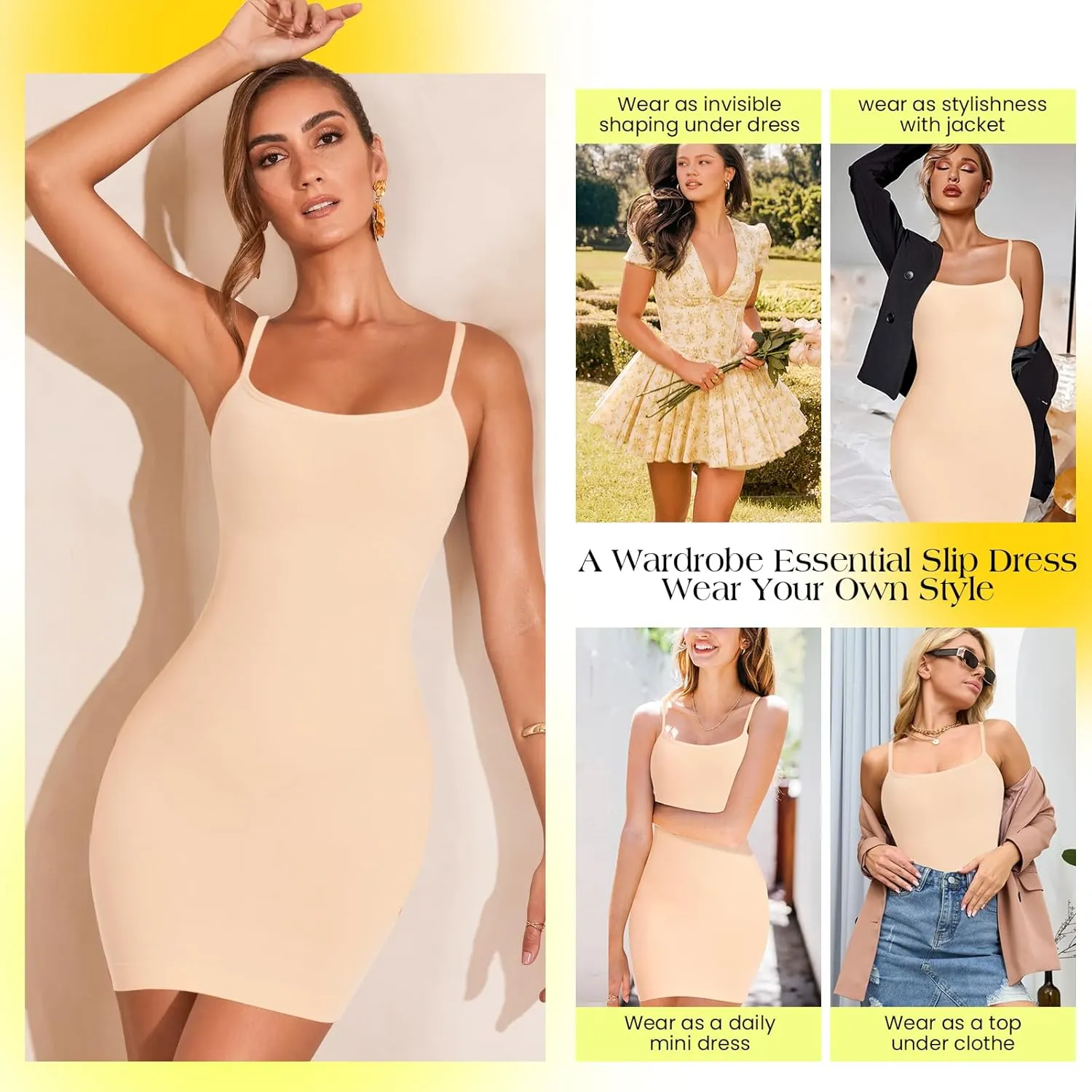 Shapewear Slip for Under Dresses Womens Dress Slips Body Shaper Tummy Control Cami Full Slips Under Dress