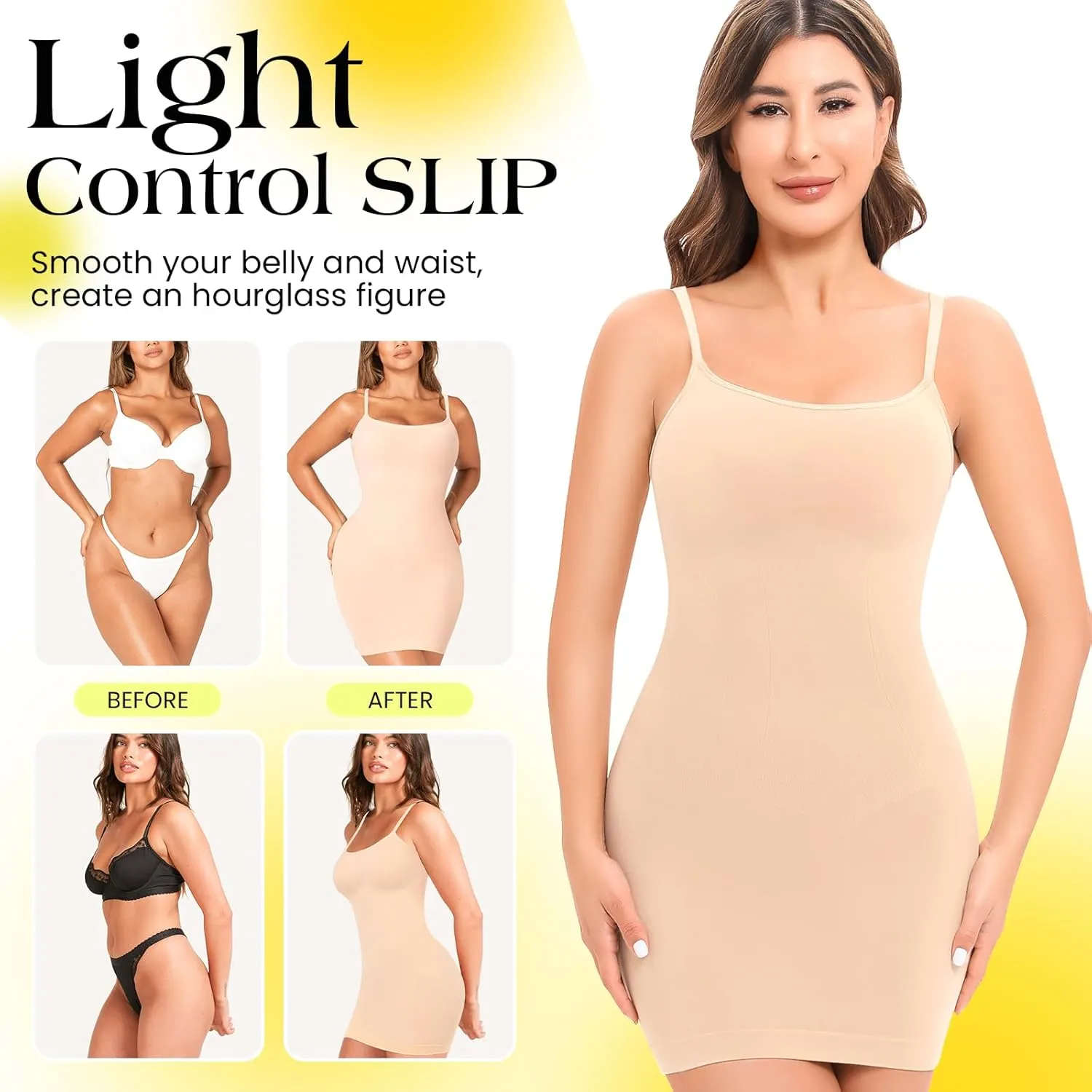 Shapewear Slip for Under Dresses Womens Dress Slips Body Shaper Tummy Control Cami Full Slips Under Dress