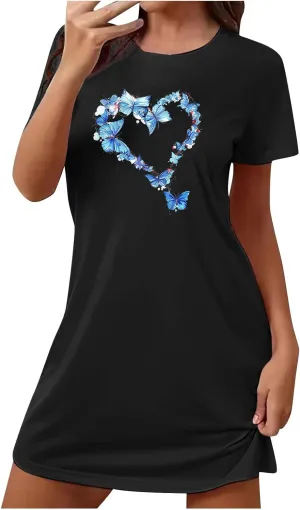 Short Sleeve Nightgowns for Women 2024 Cute Lightweight Sleepwear Soft Nightshirt Womens Loungewear Comfy Sleepshirts