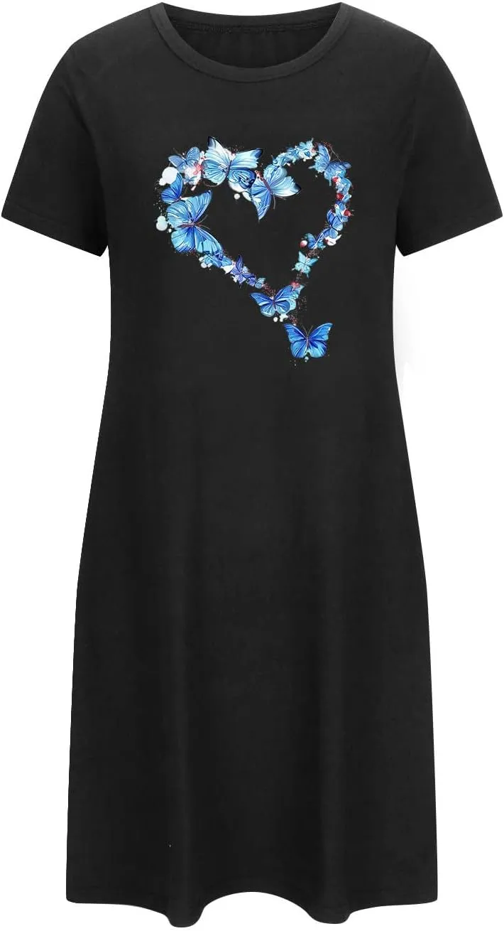 Short Sleeve Nightgowns for Women 2024 Cute Lightweight Sleepwear Soft Nightshirt Womens Loungewear Comfy Sleepshirts