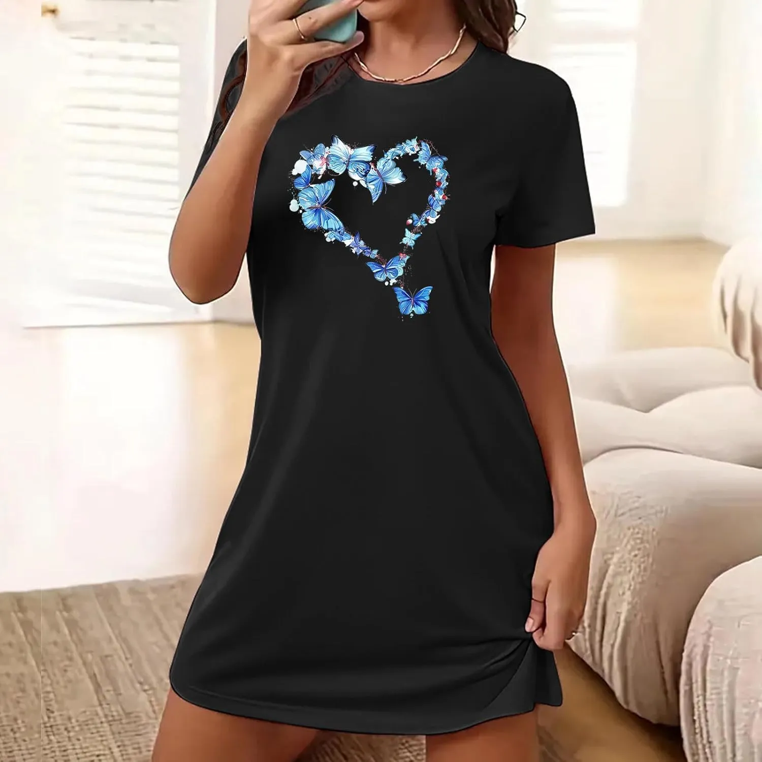 Short Sleeve Nightgowns for Women 2024 Cute Lightweight Sleepwear Soft Nightshirt Womens Loungewear Comfy Sleepshirts