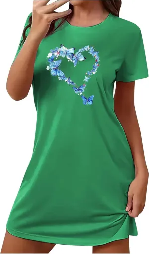 Short Sleeve Nightgowns for Women 2024 Cute Lightweight Sleepwear Soft Nightshirt Womens Loungewear Comfy Sleepshirts