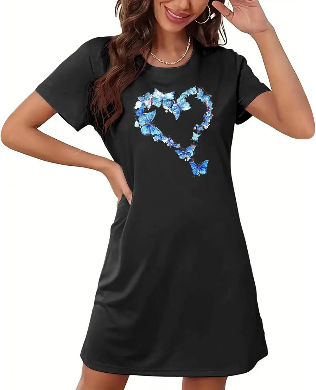 Short Sleeve Nightgowns for Women 2024 Cute Lightweight Sleepwear Soft Nightshirt Womens Loungewear Comfy Sleepshirts