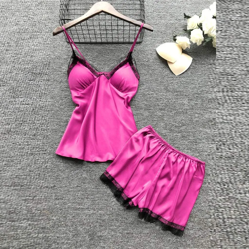 Silk Pajamas for Women Dress Plus Size Short Sleeve Nightgown Soft Comfy Summer Casual V-Neck Lace Splicing Sleepwear