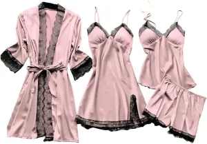 Silk Pajamas for Women Dress Plus Size Short Sleeve Nightgown Soft Comfy Summer Casual V-Neck Lace Splicing Sleepwear