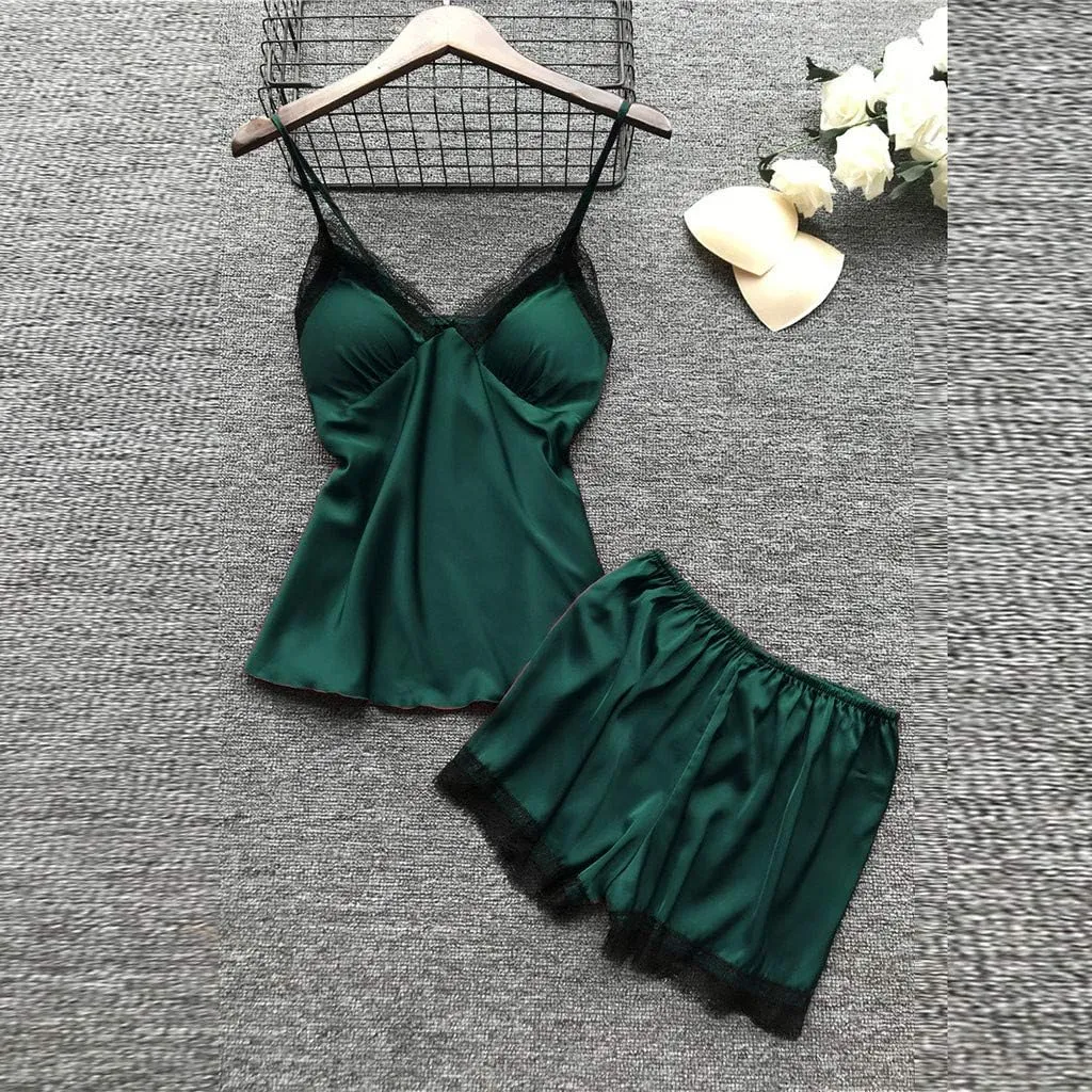 Silk Pajamas for Women Dress Plus Size Short Sleeve Nightgown Soft Comfy Summer Casual V-Neck Lace Splicing Sleepwear