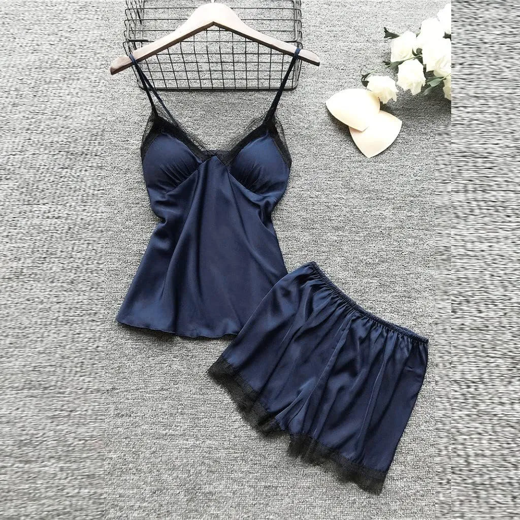 Silk Pajamas for Women Dress Plus Size Short Sleeve Nightgown Soft Comfy Summer Casual V-Neck Lace Splicing Sleepwear