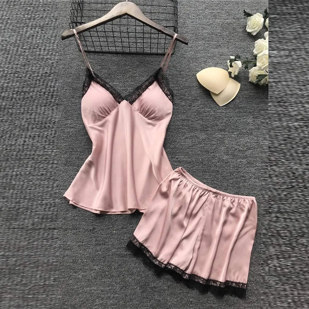 Silk Pajamas for Women Dress Plus Size Short Sleeve Nightgown Soft Comfy Summer Casual V-Neck Lace Splicing Sleepwear