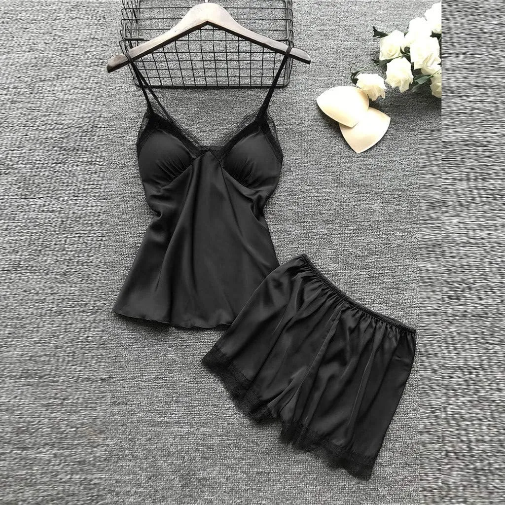 Silk Pajamas for Women Dress Plus Size Short Sleeve Nightgown Soft Comfy Summer Casual V-Neck Lace Splicing Sleepwear
