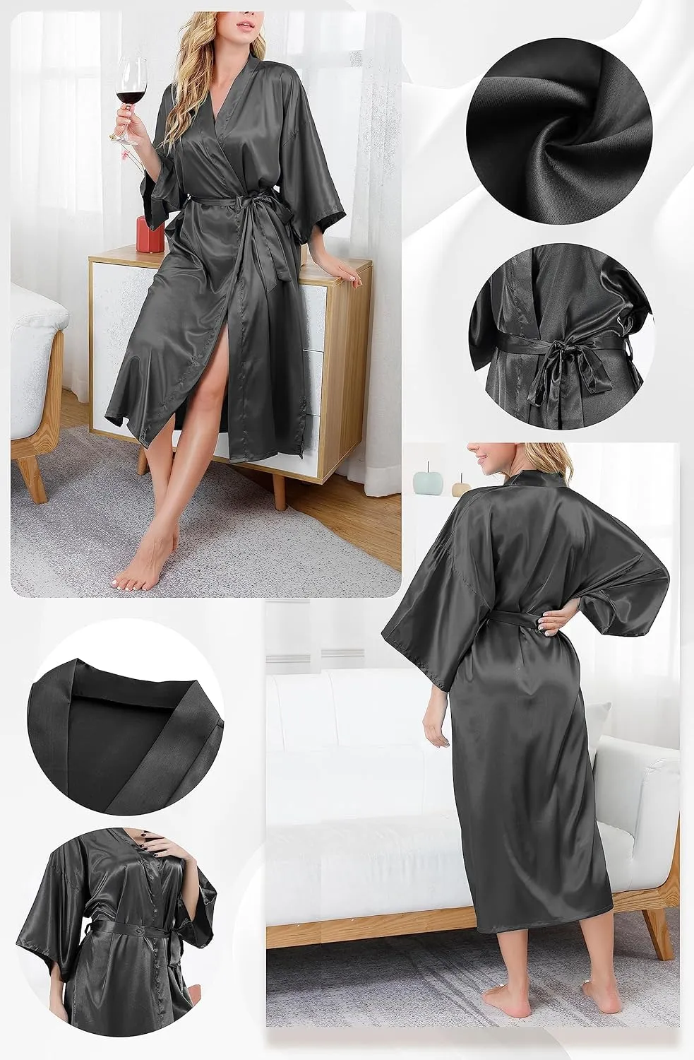 Silky Satin Robes for Women Bride Bridesmaid Wedding Party Long Kimono with Blindfold Hair Ties Hair Bands