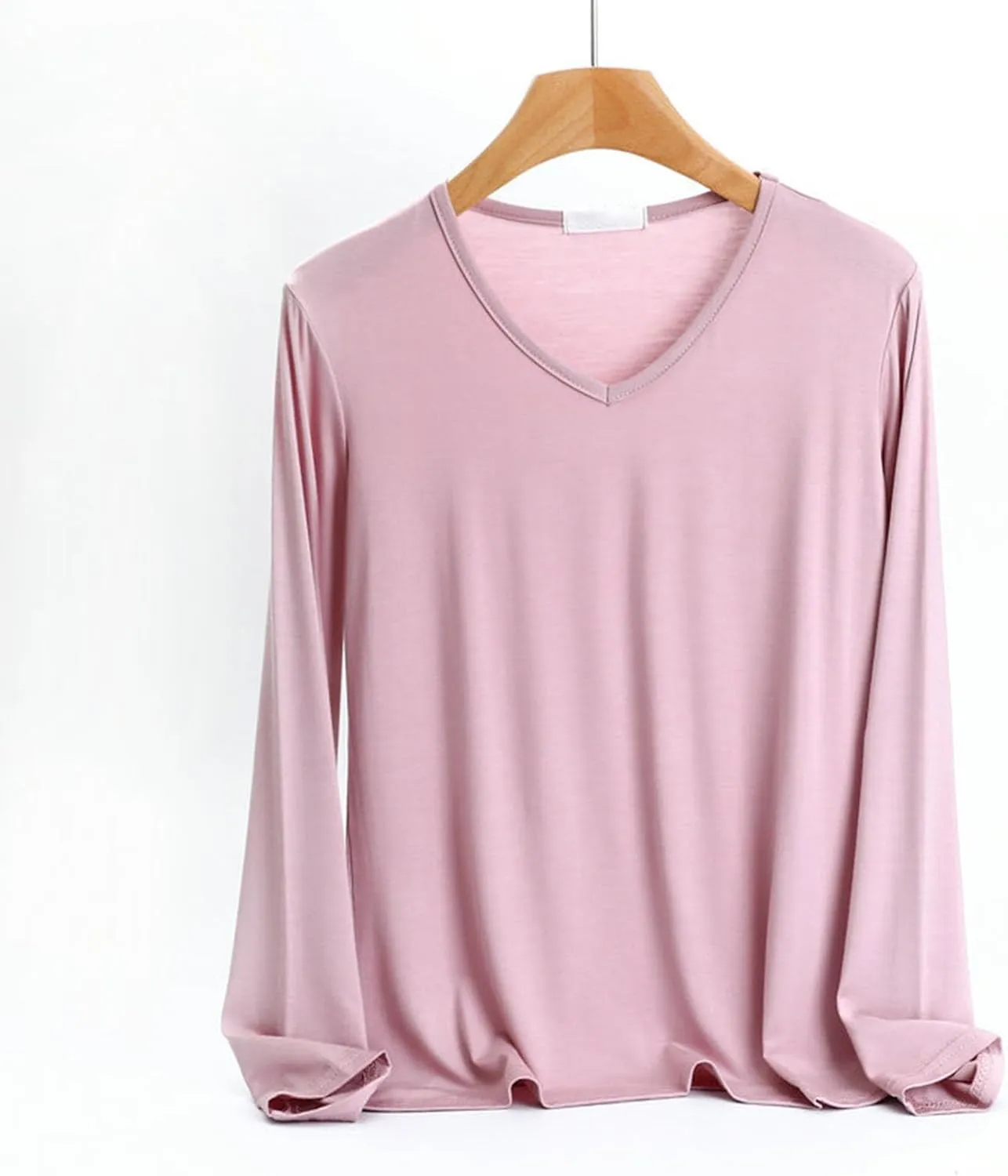 Sleep Shirts for Women Modal V Neck Solid Color Lounge Pajamas Top Soft Ladies Long Sleeve Pajama Shirt