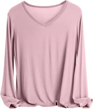 Sleep Shirts for Women Modal V Neck Solid Color Lounge Pajamas Top Soft Ladies Long Sleeve Pajama Shirt