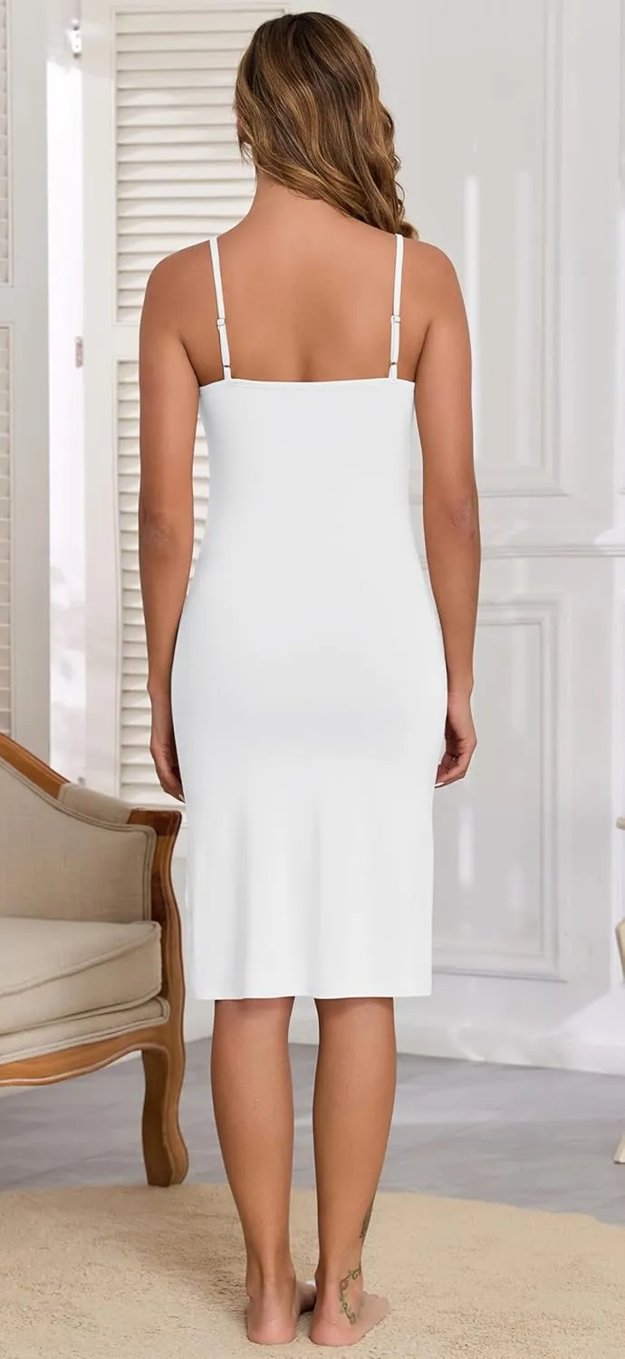 Slip Dress for Women Adjustable Spaghetti Straps Under Dresses Basic Full Slips Cami Long Slip Dress Nightgown