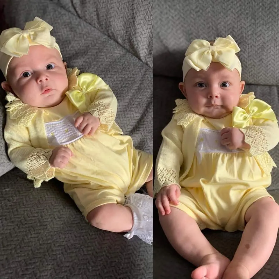 Spanish Boutique Lemon Knitted Bow Cardigan