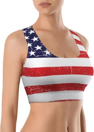 Sports Bras for Women red Blue White American Flag Sports Bra Racerback Sports Bras Workout Bra Running Bra