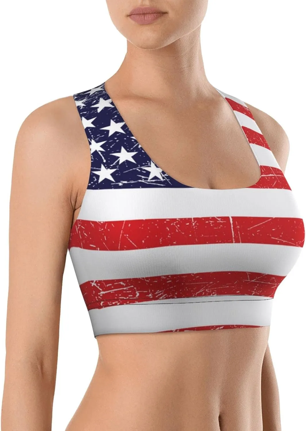 Sports Bras for Women red Blue White American Flag Sports Bra Racerback Sports Bras Workout Bra Running Bra