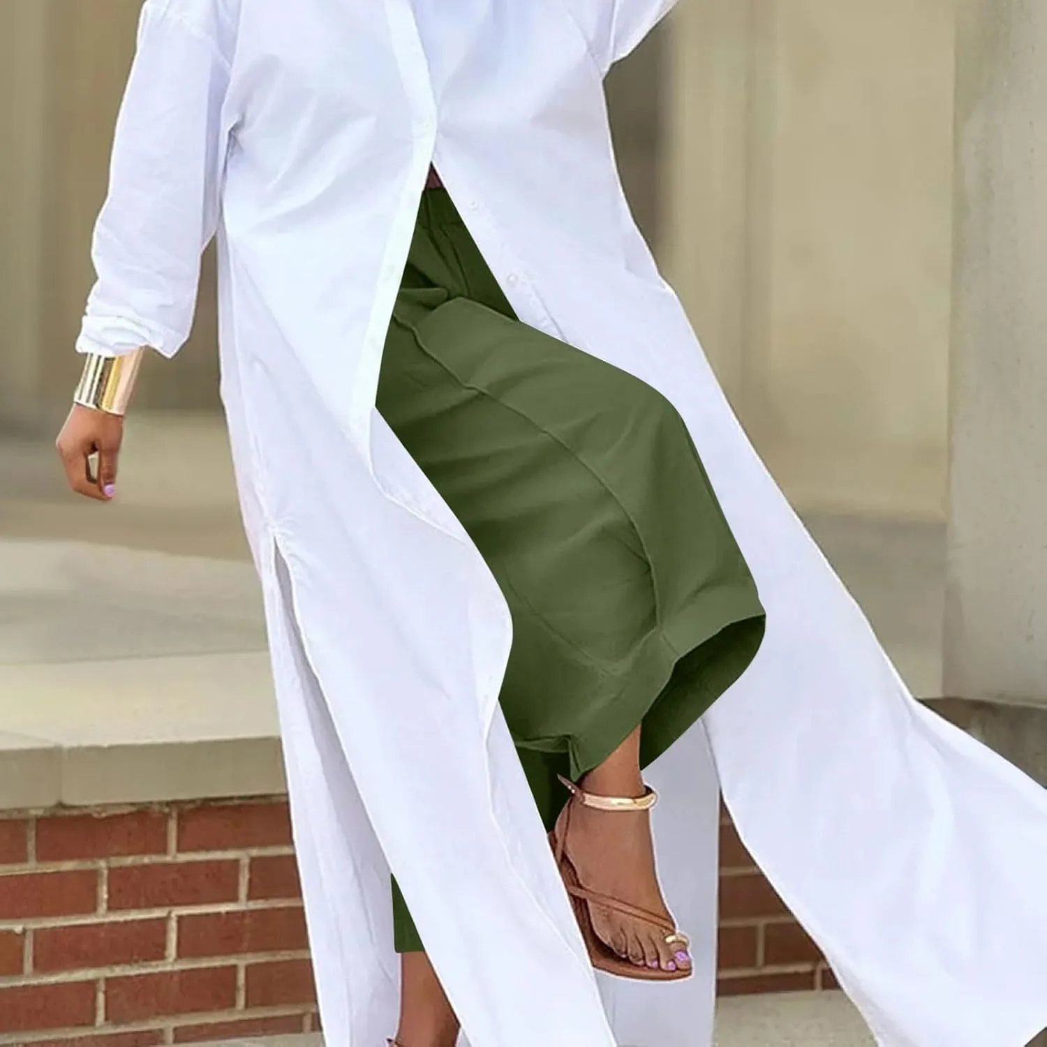Summer Pants for Women High Waisted Wide Leg Pants Flowy Knicker Pant Trendy Crop Pant Casual Trousers with Pockets