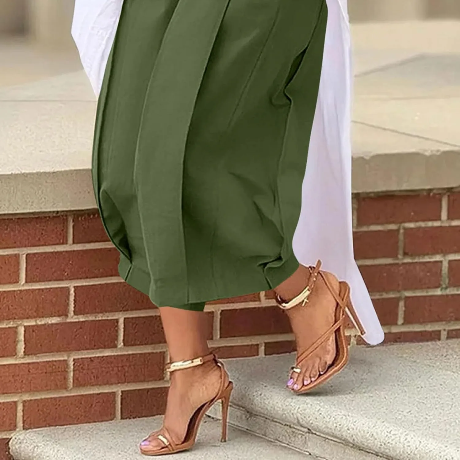 Summer Pants for Women High Waisted Wide Leg Pants Flowy Knicker Pant Trendy Crop Pant Casual Trousers with Pockets
