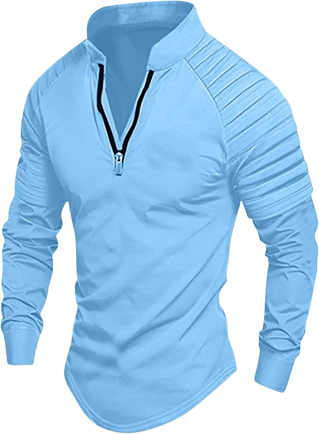 Tops for Men T-Shirts Long Sleeve Quarter Zip Collared T-Shirt Casual Slim Fit Workout Gym Tee Top Undershirt