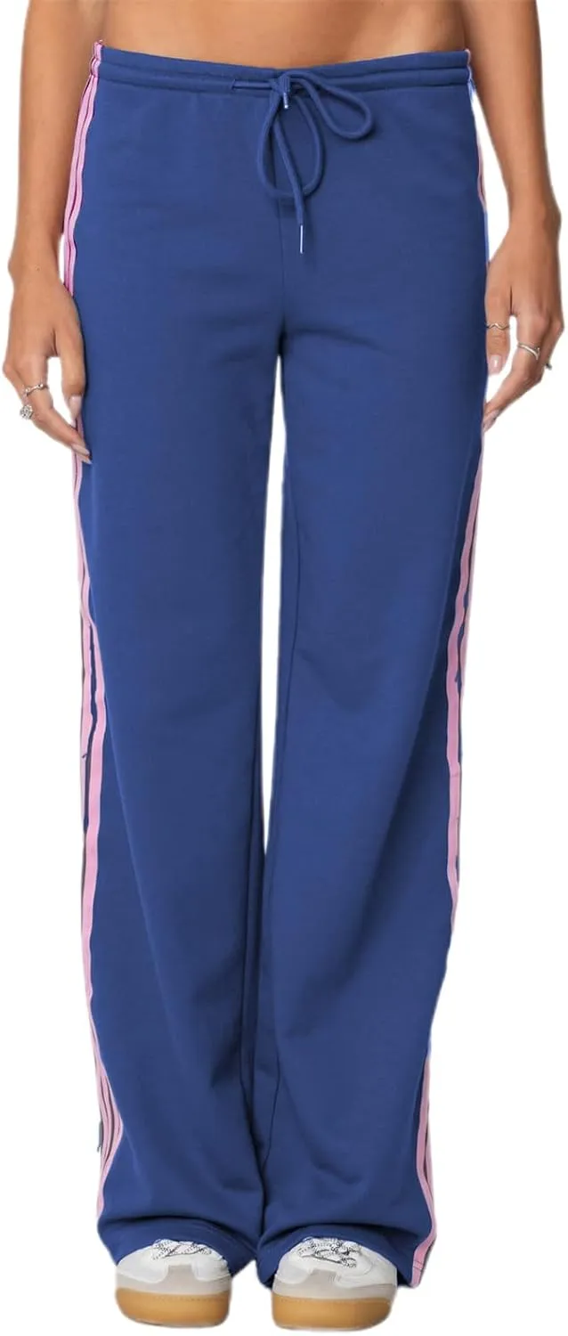 Track Pants Women Baggy Pants Drawstring Waist Striped Wide Leg Cargo Trousers Loose Parachute Y2k Sweatpants