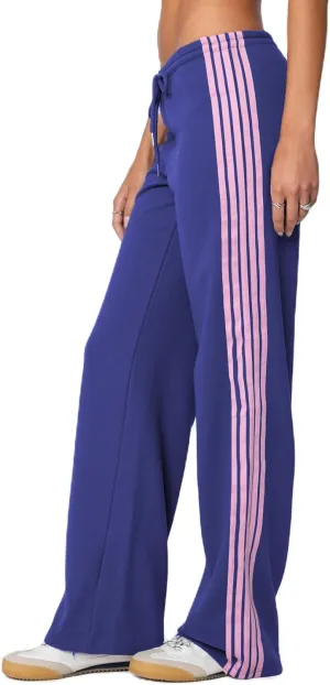 Track Pants Women Baggy Pants Drawstring Waist Striped Wide Leg Cargo Trousers Loose Parachute Y2k Sweatpants