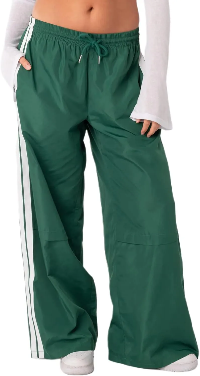 Track Pants Women Baggy Pants Drawstring Waist Striped Wide Leg Cargo Trousers Loose Parachute Y2k Sweatpants