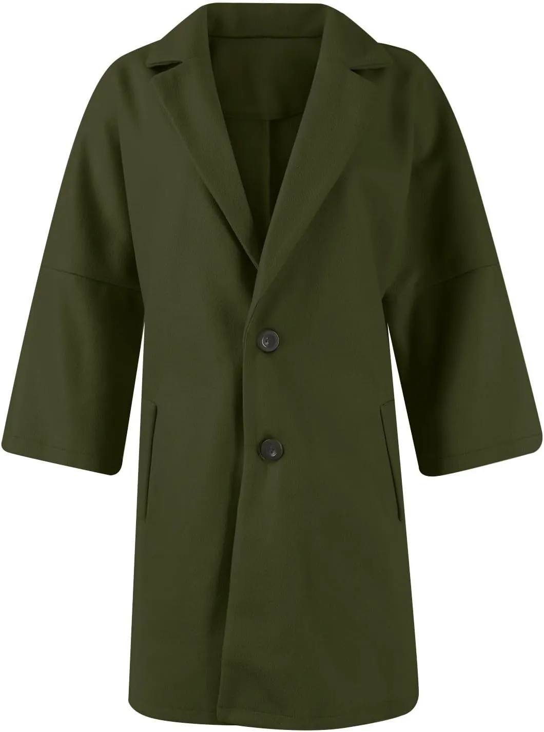 Trench Coat Women 3/4 Sleeve Lapel Neck Winter Pea Coats Casual Thermal Single Breasted Jacket Overcoat with Pockets