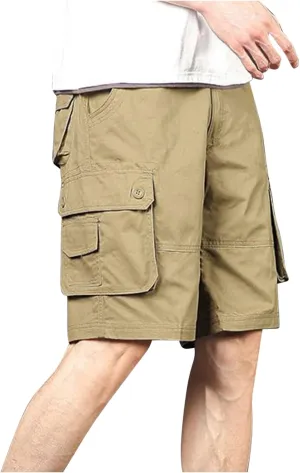 Vifucz High Waisted Shorts Men Pockets Solid Color Bootcut Pants Trousers Beach Work Cargo Shorts Loose Fit Straight Pant
