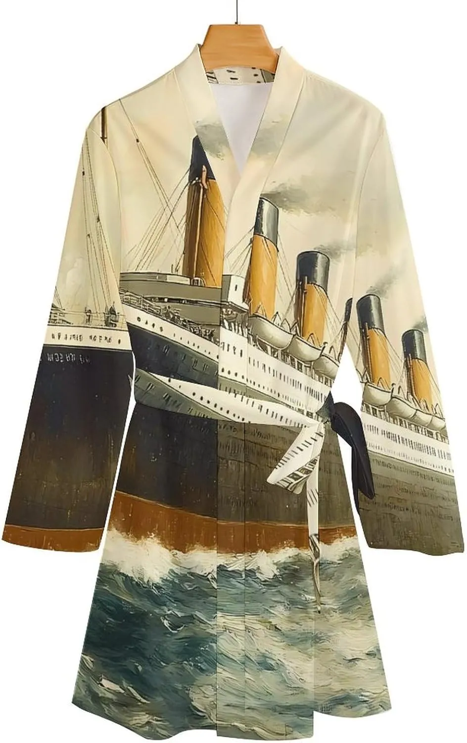 Vintage Titanic Ship Ocean Boat Robes for Women Long Sleeve Nightgowns Soft Bathrobes Comfy Sleepshirts