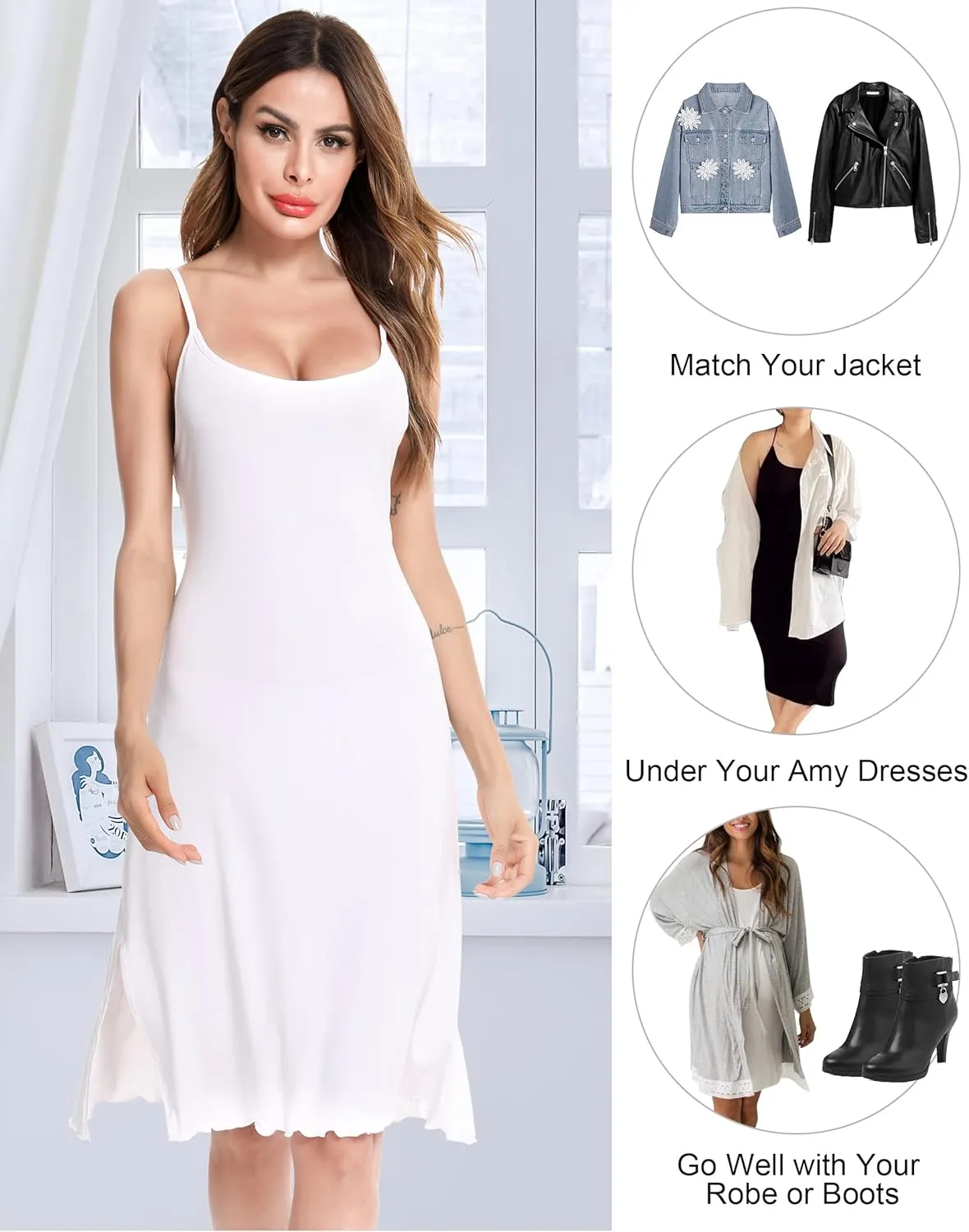 Vlazom Women Full Slips Sexy Soft Slip Dress for Under Dress Spaghetti Strap Cami Slip Chemises V Neck Negligee S-XXL