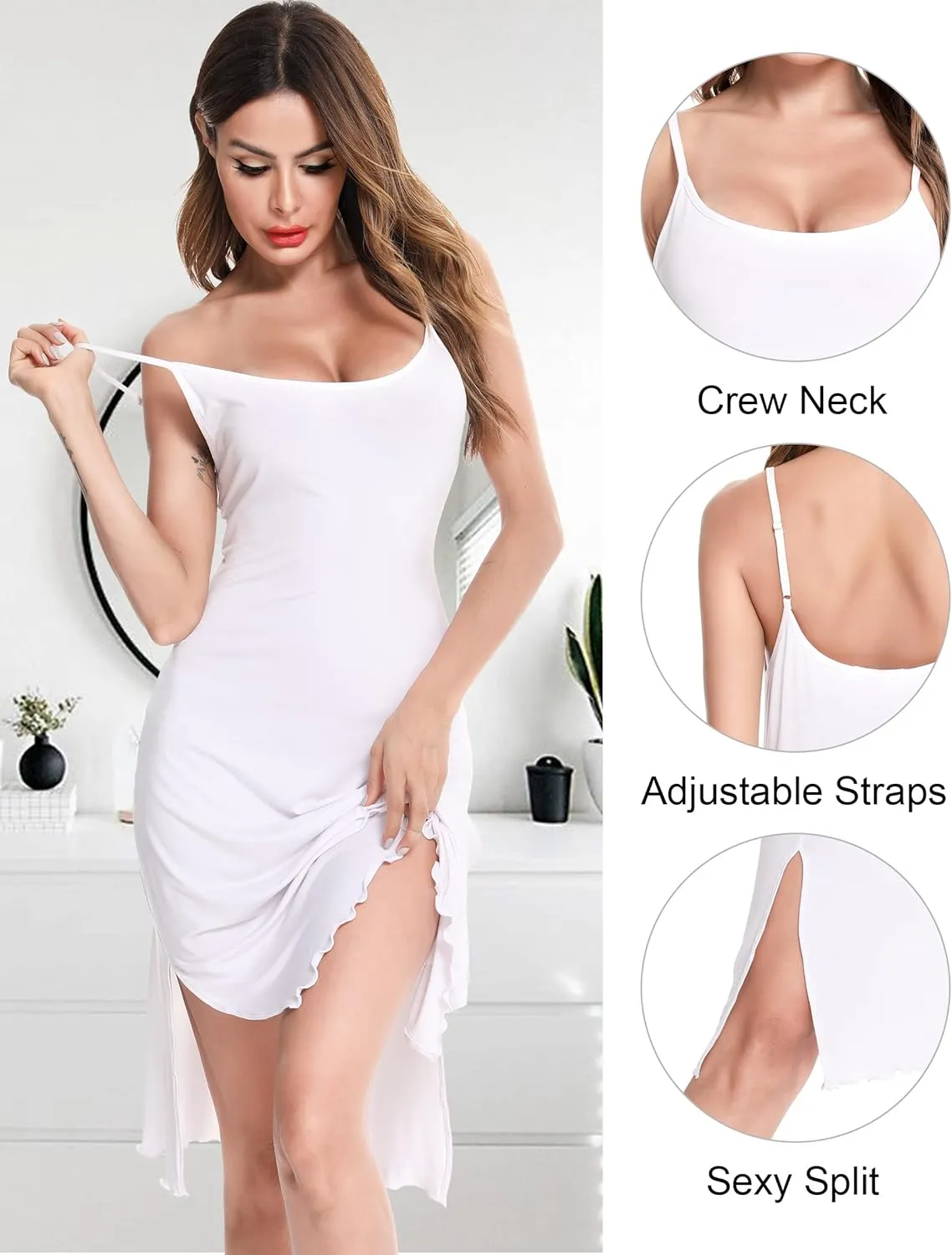 Vlazom Women Full Slips Sexy Soft Slip Dress for Under Dress Spaghetti Strap Cami Slip Chemises V Neck Negligee S-XXL
