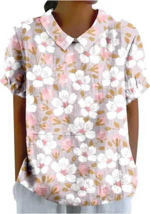 Warehouse Deals Today Womens Short Sleeve Polo T Shirts Summer Oversized Floral Graphic Printed Tshirts Casual Lapel Neck Button Down Tunics Tops Things Under 5 Dollars