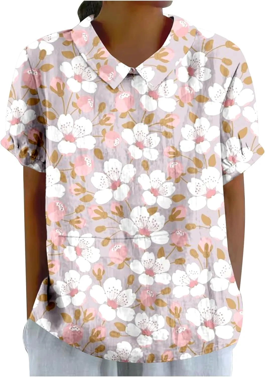 Warehouse Deals Today Womens Short Sleeve Polo T Shirts Summer Oversized Floral Graphic Printed Tshirts Casual Lapel Neck Button Down Tunics Tops Things Under 5 Dollars