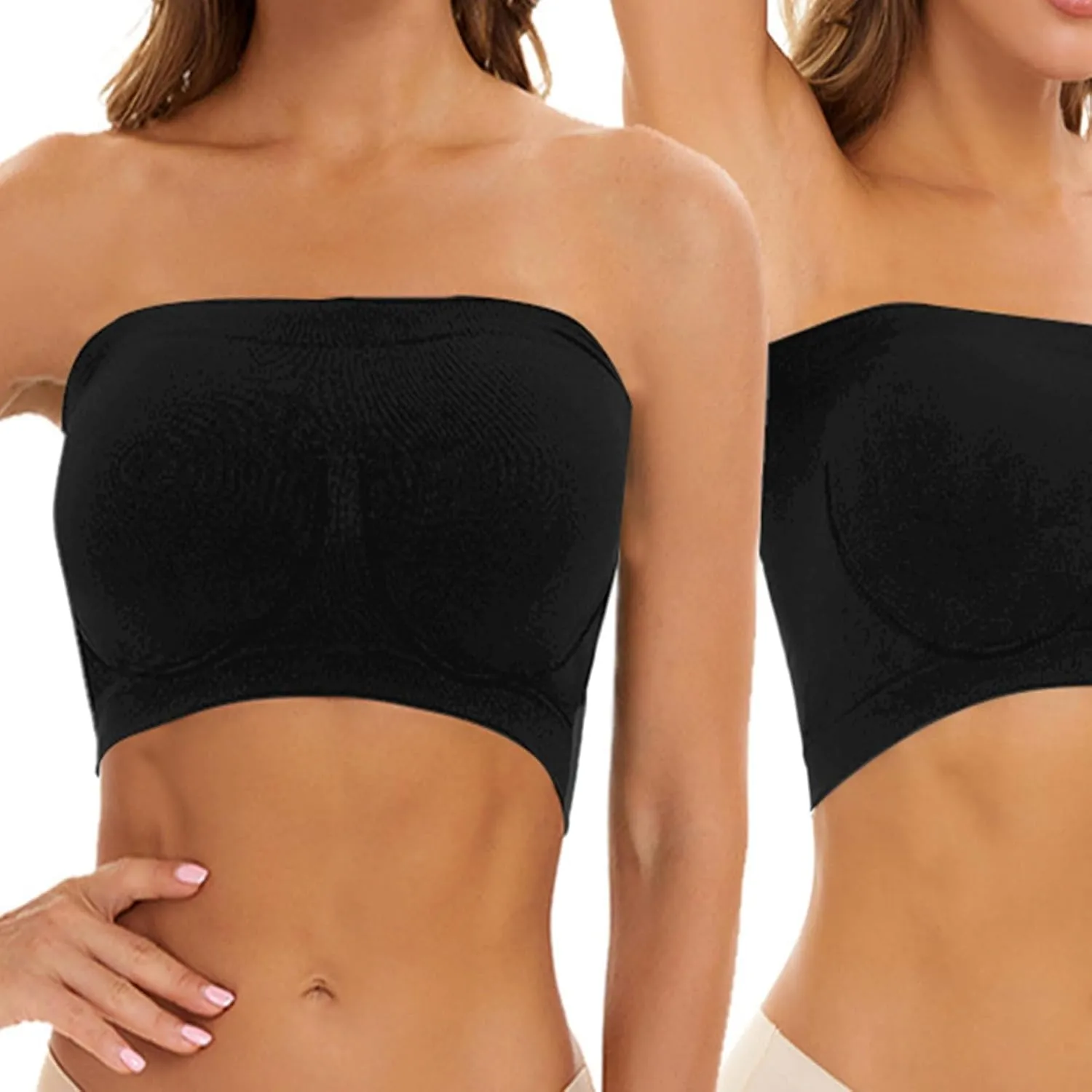 Wireless Strapless Bra, Bandeau Bra, Small to Plus Size Strapless Bras for Women, Strapless Bras Metallic Shear Shirt