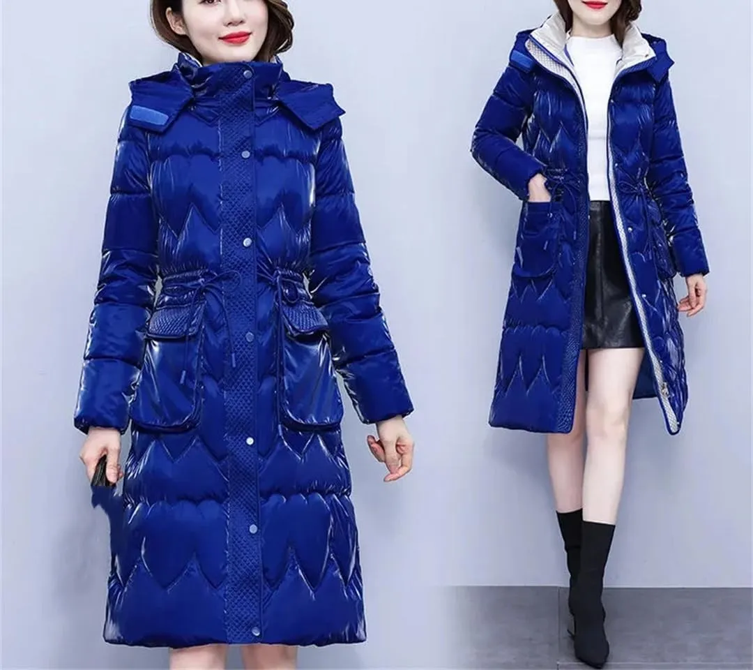 Women Down Cotton Jacket Hooded Long Cotton Padded Coat