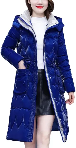 Women Down Cotton Jacket Hooded Long Cotton Padded Coat