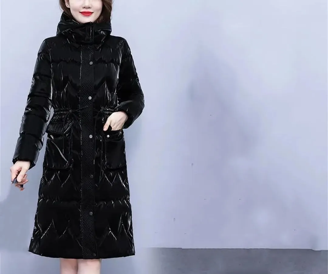 Women Down Cotton Jacket Hooded Long Cotton Padded Coat
