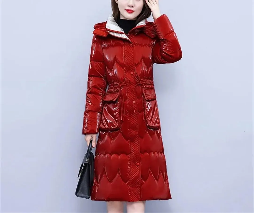 Women Down Cotton Jacket Hooded Long Cotton Padded Coat